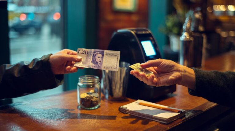 Illustration of cash-only Friday: paying with notes and coins to reset a budget and reduce impulse spending