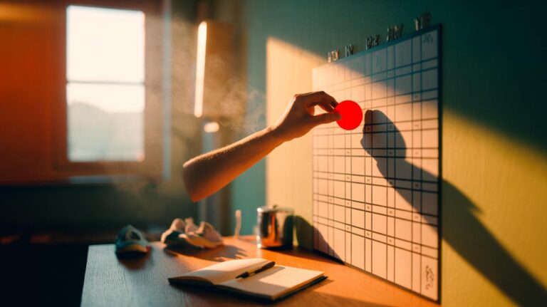 Illustration of the no-zero days rule: a person ticking a calendar after completing one tiny daily action
